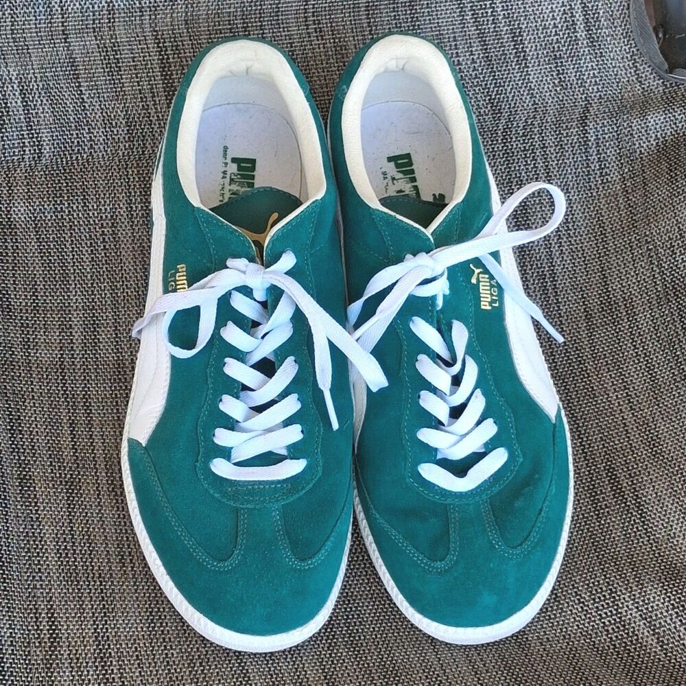 PUMA LIGA VINTAGE GREEN SUEDE LEATHER RETRO LOW TOP SNEAKERS SHOES MENS SIZE 10